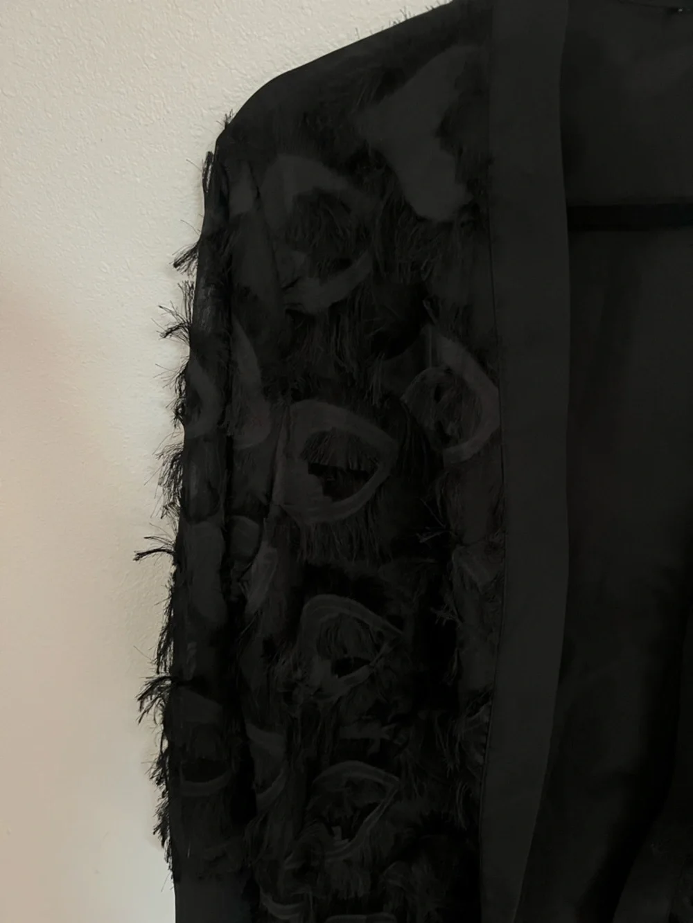Black Sheer Feathered Duster Robe | Gothic Textured Kimono - Picture 2 of 6